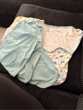 Light Blue Baby Sleep Sack Set with Dino Print - Soft Swaddle Style